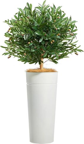 KOL 4.2FT Artificial Olive Tree with Galvanized Steel Black Tall Planter, Realistic Fake Faux Silk Plant & Superbly Crafted Flower Pot, Modern Elegant Home Office Living Room Decor Indoor Outdoor in Saudi Arabia