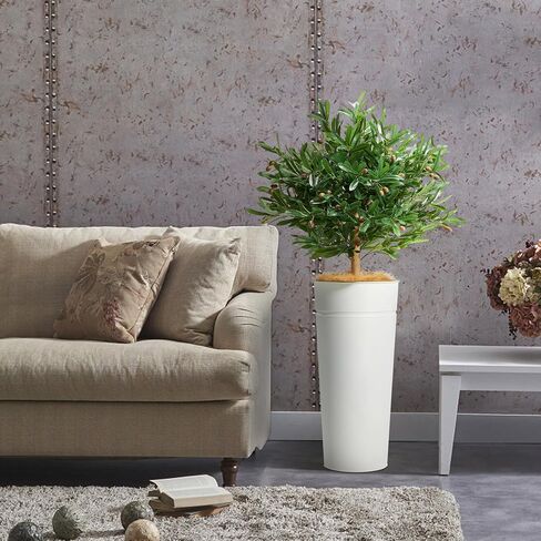 KOL 4.2FT Artificial Olive Tree with Galvanized Steel Black Tall Planter, Realistic Fake Faux Silk Plant & Superbly Crafted Flower Pot, Modern Elegant Home Office Living Room Decor Indoor Outdoor in Saudi Arabia