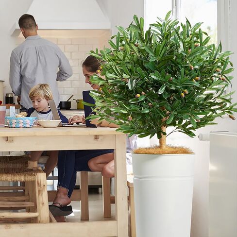 KOL 4.2FT Artificial Olive Tree with Galvanized Steel Black Tall Planter, Realistic Fake Faux Silk Plant & Superbly Crafted Flower Pot, Modern Elegant Home Office Living Room Decor Indoor Outdoor in Saudi Arabia
