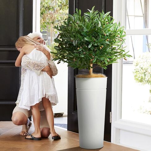 KOL 4.2FT Artificial Olive Tree with Galvanized Steel Black Tall Planter, Realistic Fake Faux Silk Plant & Superbly Crafted Flower Pot, Modern Elegant Home Office Living Room Decor Indoor Outdoor in Saudi Arabia