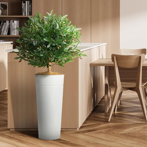 KOL 4.2FT Artificial Olive Tree with Galvanized Steel Black Tall Planter, Realistic Fake Faux Silk Plant & Superbly Crafted Flower Pot, Modern Elegant Home Office Living Room Decor Indoor Outdoor in Saudi Arabia