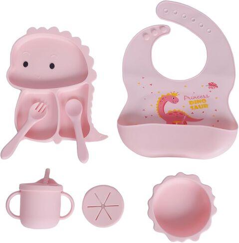 Silicone Baby Feeding Set, Baby Led Weaning Supplies, Eating Essentials Utensils with Suction Plate and Bowl, Pocket Bib, Sippy Cup with Lid, Forks Spoons Snack Container (Army Green) 6M+ in Saudi Arabia