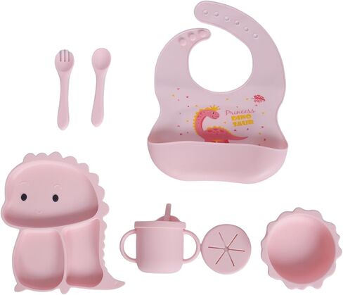 Silicone Baby Feeding Set, Baby Led Weaning Supplies, Eating Essentials Utensils with Suction Plate and Bowl, Pocket Bib, Sippy Cup with Lid, Forks Spoons Snack Container (Army Green) 6M+ in Saudi Arabia