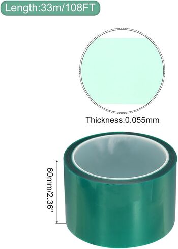 MECCANIXITY Resin Tape Silicone Adhesive Tape High Temperature Resistance Easy Peeling Polyester for Epoxy Resin,River Tables,Craft,Remove Residue 2.95 Inch Wide 108FT Long(Green),Pack of 1 in Kuwait