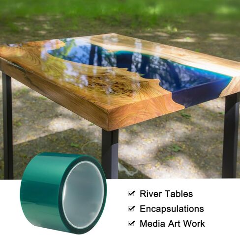 MECCANIXITY Resin Tape Silicone Adhesive Tape High Temperature Resistance Easy Peeling Polyester for Epoxy Resin,River Tables,Craft,Remove Residue 2.95 Inch Wide 108FT Long(Green),Pack of 1 in Kuwait