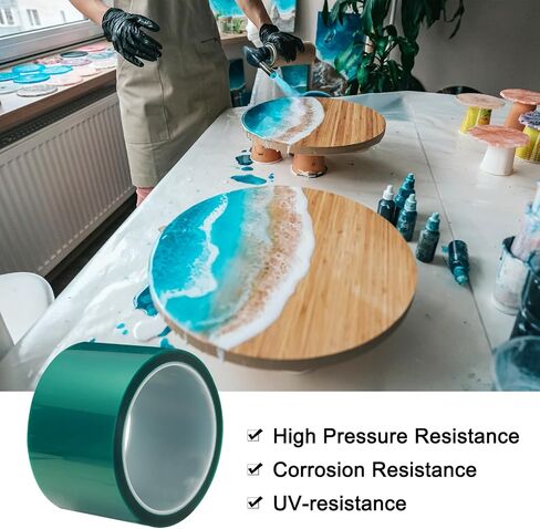 MECCANIXITY Resin Tape Silicone Adhesive Tape High Temperature Resistance Easy Peeling Polyester for Epoxy Resin,River Tables,Craft,Remove Residue 2.95 Inch Wide 108FT Long(Green),Pack of 1 in Kuwait