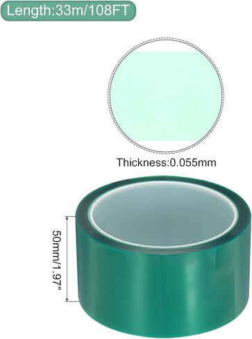 MECCANIXITY Resin Tape Silicone Adhesive Tape High Temperature Resistance Easy Peeling Polyester for Epoxy Resin,River Tables,Craft,Remove Residue 2.95 Inch Wide 108FT Long(Green),Pack of 1 in Kuwait