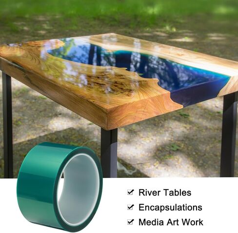 MECCANIXITY Resin Tape Silicone Adhesive Tape High Temperature Resistance Easy Peeling Polyester for Epoxy Resin,River Tables,Craft,Remove Residue 2.95 Inch Wide 108FT Long(Green),Pack of 1 in Kuwait