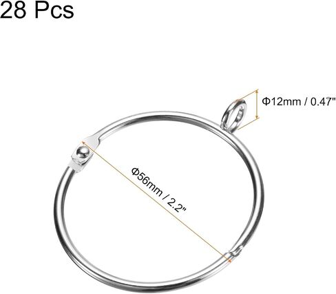 uxcell 28 PCS Openable Curtain Rod Rings with Eyelets Drapery Metal Curtain Rings Hanging Rings for Curtain Rod 2-Inch Inner Diameter Silver in Saudi Arabia