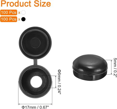 uxcell 200Pcs Screw Cover Caps, Plastic Hinged Screw Covers, Snap Washer Covers Screw Caps for Furniture and Walls, Black/White in Saudi Arabia