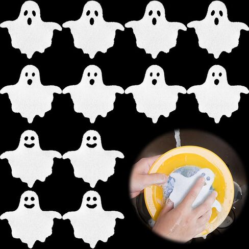 12 Pcs Halloween Cleaning Sponges Cute Dish Scrubber Scrub Sponges Temperature Sensitive Cleaning Sponges for Household Kitchen Cleaning Supplies (Pumpkin,Orange) in Saudi Arabia