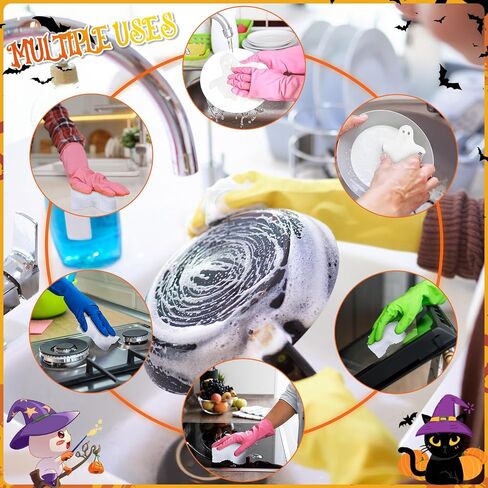 12 Pcs Halloween Cleaning Sponges Cute Dish Scrubber Scrub Sponges Temperature Sensitive Cleaning Sponges for Household Kitchen Cleaning Supplies (Pumpkin,Orange) in Saudi Arabia