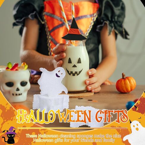 12 Pcs Halloween Cleaning Sponges Cute Dish Scrubber Scrub Sponges Temperature Sensitive Cleaning Sponges for Household Kitchen Cleaning Supplies (Pumpkin,Orange) in Saudi Arabia
