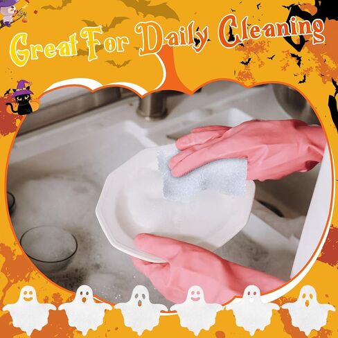 12 Pcs Halloween Cleaning Sponges Cute Dish Scrubber Scrub Sponges Temperature Sensitive Cleaning Sponges for Household Kitchen Cleaning Supplies (Pumpkin,Orange) in Saudi Arabia