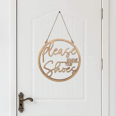 Please Remove Your Shoes Wooden Sign 11.2x11.2 Inches, No Shoes Sign For Your Home And House, Please Take Your Shoes Off Sign for Front Door (White) in Saudi Arabia