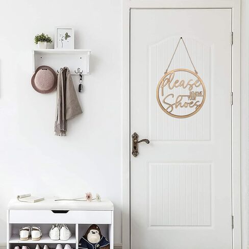 Please Remove Your Shoes Wooden Sign 11.2x11.2 Inches, No Shoes Sign For Your Home And House, Please Take Your Shoes Off Sign for Front Door (White) in Saudi Arabia