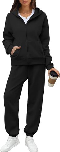 Saloogoe Sweatsuits Women 2 Piece Outfits 2024 Fall Fleece Sweatshirt Sets Zip Up Hoodie Sets Travel Lounge Sets in Kuwait