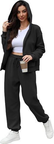 Saloogoe Sweatsuits Women 2 Piece Outfits 2024 Fall Fleece Sweatshirt Sets Zip Up Hoodie Sets Travel Lounge Sets in Kuwait