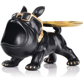 XMGZQ Bulldog Tray Statue,Bulldog Candy Dish Key Holder Bowl,Small French Bulldog Storage Bin and Tray,Funny Animal Candy Dish,Bulldog Gifts Accessories for Office Desk Entryway Table Decor (Black)