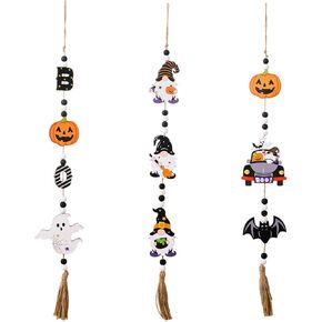 3 Pieces Halloween Wooden Beaded Garland Decorations, Halloween Beaded Hanging Decor, Rustic Farmhouse Beaded Tiered Tray Decor for Shelf Door Wall Table Decoration