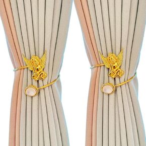 2 Pack Decorative Gold Metal Curtain Tie Backs Window Drapery Wire Drawing Spring Clip Holdbacks for Home Office
