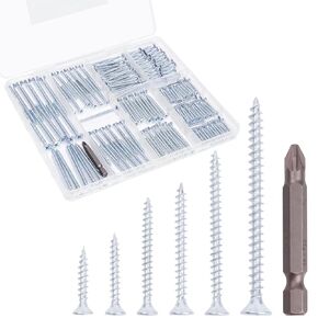 KURUI Wood Screws Assortment Kit, Flat Head Screws Set for Wood Drywall, 190 Pcs PosiDriv Sheetrock Screws, 6 Sizes Assorted Screws (3/4", 1", 1-1/4", 1-1/2", 2", 2-1/2"), with Organizer Box