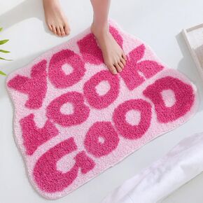 Panstar You Look Good Bath Mat Non Slip Green Bathroom Rug for Girls, Absorbent Cute Funny Funky Cool Rugs for Bathroom Bedroom Kitchen Living Room Decor, 28"x20"