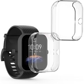 kwmobile Case Compatible with Huami Amazfit Bip 3 / Bip 3 Pro Case - 2X TPU Silicone Fitness Tracker Cover - Black/Transparent