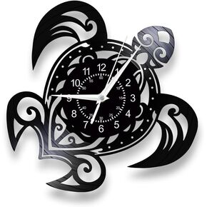 Sea Turtle Wall Clock Glow in the Dark, 12 Inch 7 Kinds of LED Color Vinyl Record Wall Clock Silent Non Ticking, Vintage Decorative Turtle Night Light Wall Watch Clock for Living Room Bedroom