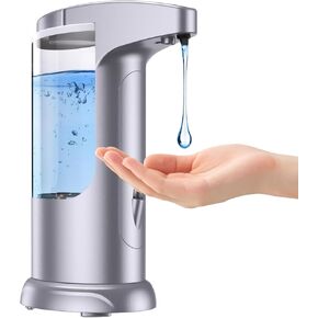 370ml Touchless Automatic Soap Dispenser for Bathroom and Kitchen,Battery Operated Automatic Liquid Hand Soap Dispenser,Adjustable Soap Dispensing Volume,Water-Resistant,Silver
