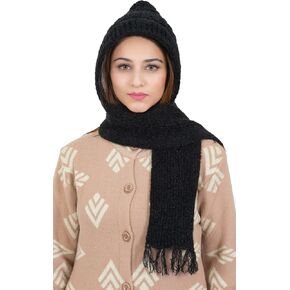 قبعة صوفية شتوية للنساء ناعمة ودافئة مع وشاح منقوش بشراشيب قبعة صوف مع وشاح مرفق للنساء