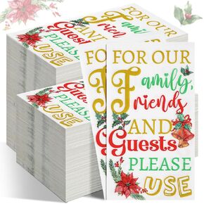 200 Pieces Bathroom Napkins Guest Disposable Paper Hand Towels Dinner Paper Napkins for Bathroom Powder Room Wedding Holiday Birthday Baby Bridal Shower(Christmas Style)