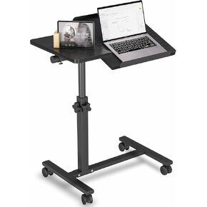 Mobile Laptop Stand for Couch Overbed Table with Wheels Adjustable Height Tilting Sofa Laptop Bed Table Rolling Cart Medical Overbed Tables-Brown