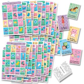 المزيد من لعبة Fiesta Baby Shower Bingo Tablas - ثنائية اللغة الإنجليزية والإسبانية، لما يصل إلى 60 لاعبًا