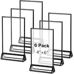 Zonon 6 Pack 4 x 6 Inch Clear Acrylic Sign Holder with Borders and Vertical Stand, Double Sided Table Menu Holders Picture Frames for Restaurant Signs, Valentine's Day Party Table Numbers