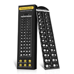 28 Thread Checker, Bolt and Nut Identifier Gauge | Measures #6 to ½" & 4mm to 14mm | 14 Standard and 14 Metric Bolt and Screw Size Thread Gauge with Aluminum Board and SUS 304 Bolt (Black, 1#)