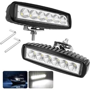 Waterproof Led Boat Lights, 18W LED Spreader Lights 1200LM 120°Flood Light, 6.3in Deck Dock Marine Led Lights Bar, Pack of 2, White Housing (Flood Light/Black Housing)