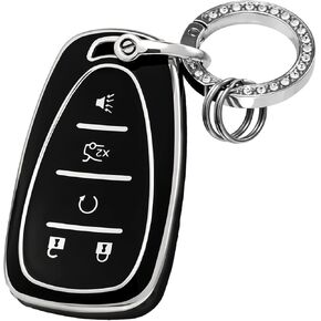 OFFCURVE for Chevy Key Fob Cover, Full Protection Car Key Fob Case for Chevrolet Malibu Equinox Camaro Cruze Tahoe Traverse Blazer Volt Bolt Smart Key Holder Car Accessories (4 Buttons, Black)