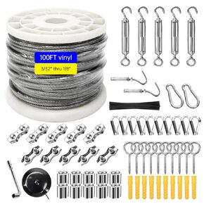 1/8" Wire Rope Kit, Steel Wire Cable, 100FT Turnbuckles for Cables Wire, 1/8" Vinyl Coated Stainless Steel Cable Wire for Outdoor, Garden, Kitchen, Craft with Turnbuckle