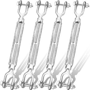 Lounsweer 4pcs Turnbuckle Hook, 1/4 Inch Hot Dipped Galvanized Steel Jaw and Jaw Turnbuckle, 2200 Lbs Working Load Limit Turnbuckle for Sun Shades Cables Tent Installation Outdoor String Lights