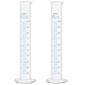 2 Pack 250ml Plastic Graduated Cylinder Hydrometer Test Tube Science Measuring Cylinder Transparent Durable Lab Test Tube Milliliter Graduated Cylinder for Test Hydrometer Science Projects