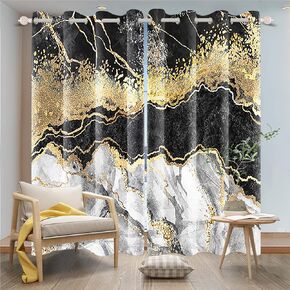 Blackout Curtains Marble Window Drapes White and Grey Marble Window Curtains Marble Cracks Pattern Abstract Art Window Treatments for Living Room Bedroom Kitchen,53x45 inch,2 Panels