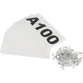 PATIKIL Tearproof Running Bib Numbers 7x4 Inch, A1-100 Waterproof Race Competitor Numbers with Safety Pin for Marathon Sports Game Competition Runner, White