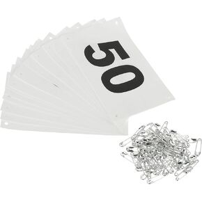 PATIKIL Tearproof Running Bib Numbers 7x4 Inch, 1-50 Waterproof Race Competitor Numbers with Safety Pin for Marathon Sports Game Competition Race Events, White
