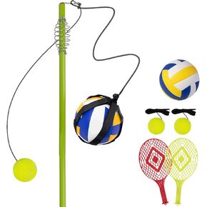 Tetherball Tennis&Tetherball Set,Tetherball Equipment with Pole for Backyard,with 6.7 Feet Adjustable Height Pole,2 Tennis Balls with Rope,2 Rackets,1 Tetherball with Rope,1 Hook,Fun Family Game