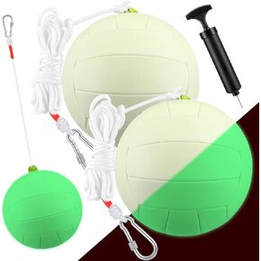 2 Pcs Glow in The Dark Tether Balls and Rope Set Soft Replacement Tetherball with Ball Pump for Kids Adults Backyard Playground Outdoor Game