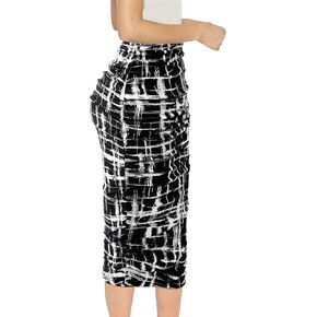 VFSHOW Womens Ruched Ruffle High Waist Casual Wok Office Party Slim Fitted Bodycon Pencil Midi Mid-Calf Skirt