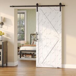 Bestier 36in x 84in Sliding Barn Door with 6.6FT Barn Door Hardware Kit & Handle Included, Solid Barn Door Slab Covered with Water-Proof & Scratch-Resistant PVC Surface, Easy Install, K-Frame, White