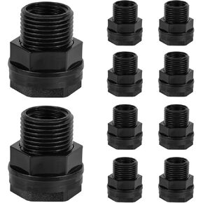 PVC 3/4 Inch Bulkhead Fitting With Plug,3/4 Inch Male GHT x 1/2 Inch Female NPT, (Garden Hose Thread), For Rain Barrels Water Tank Pond Aquarium Tubs Pools Spigot （10 Pack）