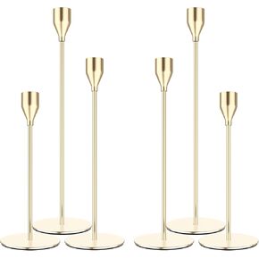 Pink Gold Candle Holders Set of 6 - Modern Taper Candlestick Holders for 3/4" & 7/8" Candles - Elegant Decorative Centerpieces for Table, Mantel, Parties, Christmas - Sturdy Base & Easy to Install